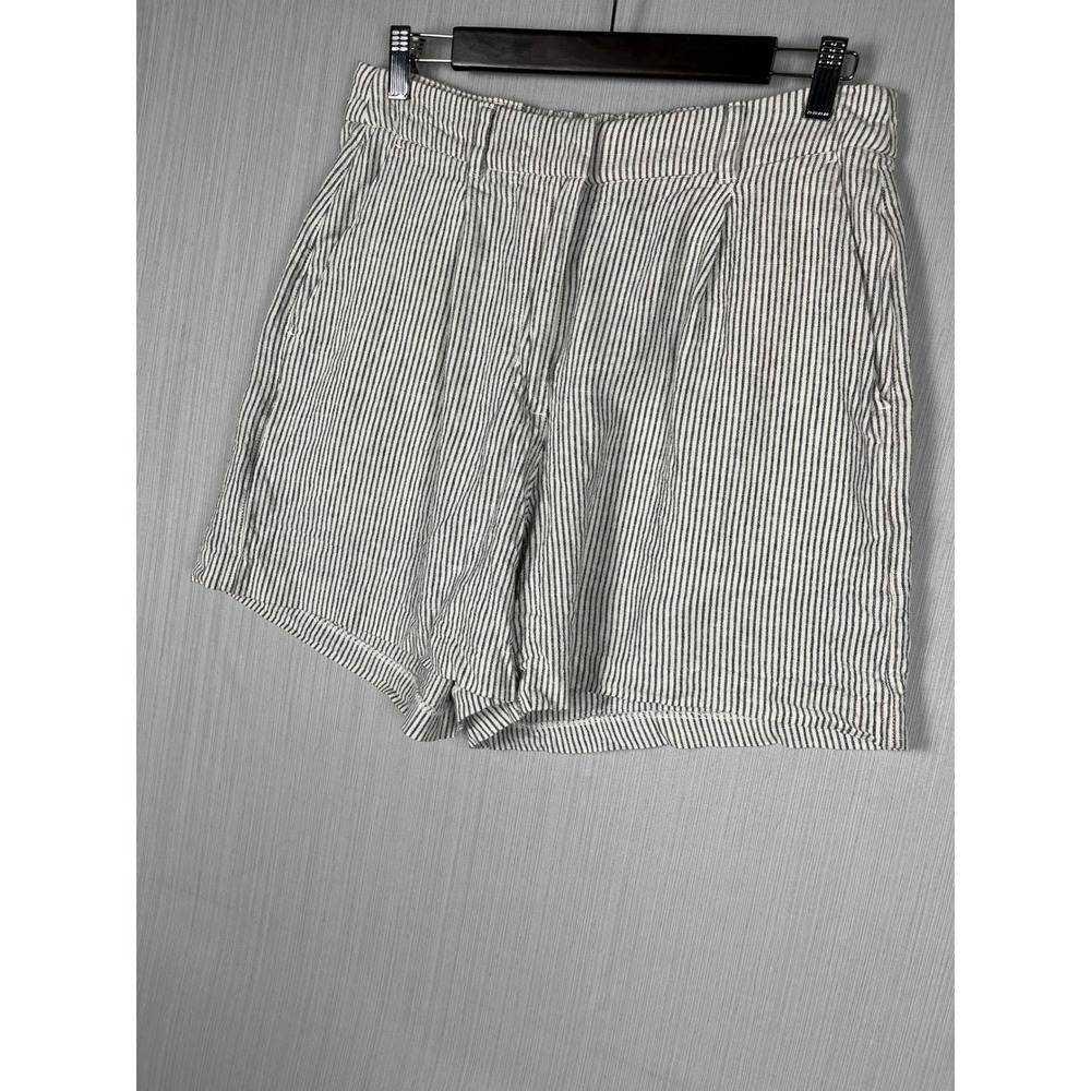 Old Navy Linen Trouser Shorts Womens L‎ Charcoal Striped Coastal Resortwear